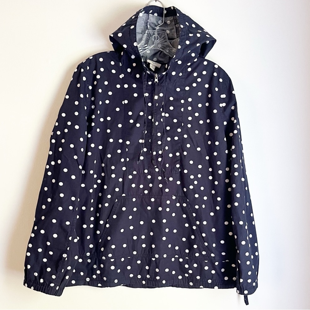 St. John's Bay Women’s 1/4 Zip Anorak - Navy w/White Polka Dots, Kangaroo Pouch